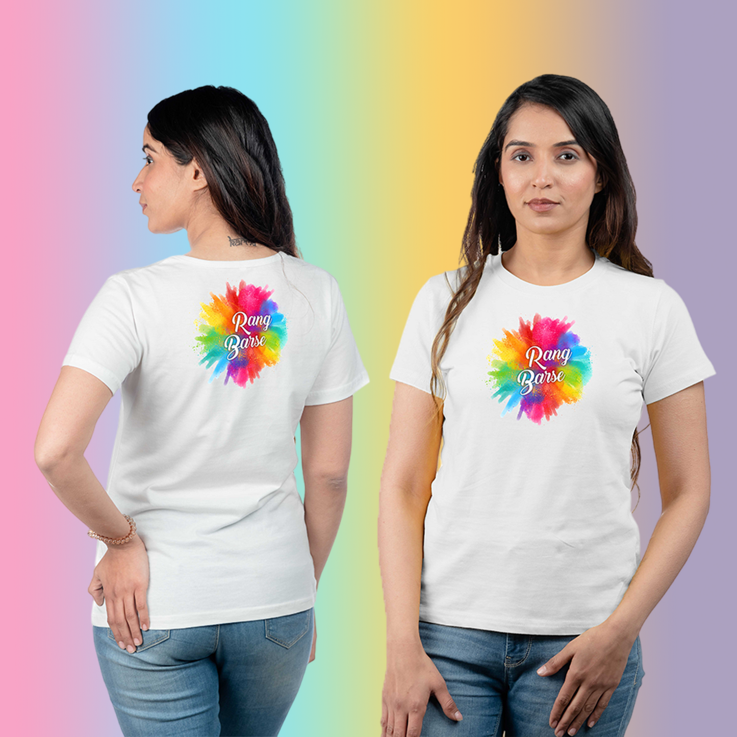 Chombooka Women's Colorful Polyester Holi Printed T-Shirt | Festive Fun for Her | Rang Barse